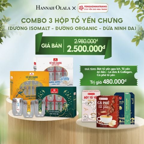  T44_DEAL 05: COMBO 03 HỘP TỔ YẾN CHƯNG (ĐƯỜNG ISOMALT- ĐƯỜNG ORGANIC- DỪA NINH ĐA) 