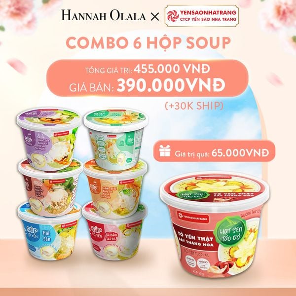  DEAL 01: COMBO 6 HỘP SOUP : GÀ HẦM TÁO ĐỎ + HẢI SẢN + TÔM CUA, BÔNG CẢI, BÓ XÔI, YẾN MẠCH + CÁ HỒI, BÍ ĐỎ, BÔNG CẢI, BÓ XÔI, YẾN MẠCH + BÒ BẰM, KHOAI TÂY, CÀ RỐT, YẾN MẠCH + NẤM RAU CỦ 