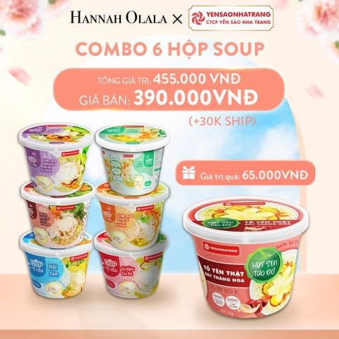  A955_DEAL 01: COMBO 6 HỘP SOUP : GÀ HẦM TÁO ĐỎ + HẢI SẢN + TÔM CUA, BÔNG CẢI, BÓ XÔI, YẾN MẠCH + CÁ HỒI, BÍ ĐỎ, BÔNG CẢI, BÓ XÔI, YẾN MẠCH + BÒ BẰM, KHOAI TÂY, CÀ RỐT, YẾN MẠCH + NẤM RAU CỦ 