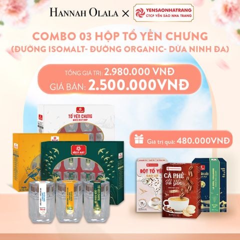  A959_DEAL 05: COMBO 03 HỘP TỔ YẾN CHƯNG (ĐƯỜNG ISOMALT- ĐƯỜNG ORGANIC- DỪA NINH ĐA) 