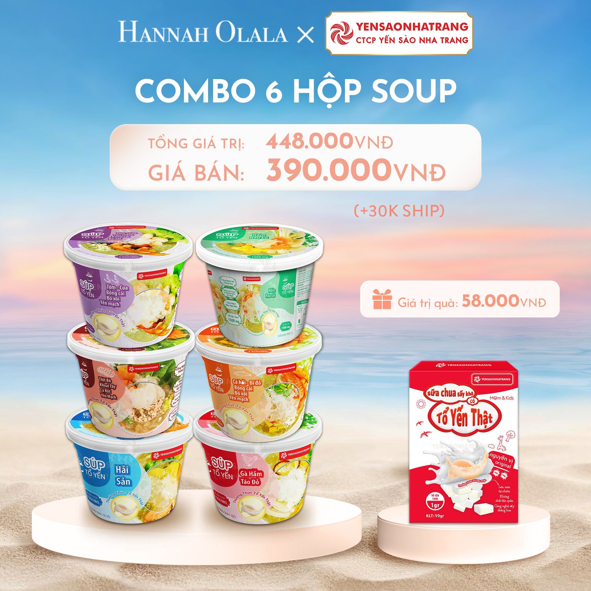 C1079_DEAL 01: COMBO 6 HỘP SOUP : GÀ HẦM TÁO ĐỎ + HẢI SẢN + TÔM CUA, BÔNG CẢI, BÓ XÔI, YẾN MẠCH + CÁ HỒI, BÍ ĐỎ, BÔNG CẢI, BÓ XÔI, YẾN MẠCH + BÒ BẰM, KHOAI TÂY, CÀ RỐT, YẾN MẠCH + NẤM RAU CỦ 