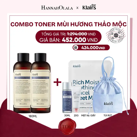  COMBO 2 DEAR, KLAIRS NƯỚC HOA HỒNG SUPPLE PREPARATION FACIAL TONER 180ML_M85 
