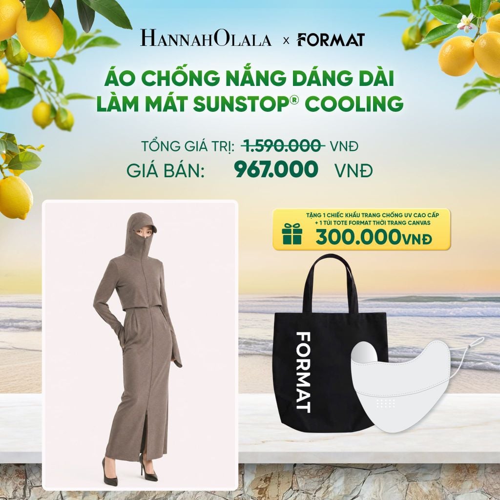  ÁO CHỐNG NẮNG DÁNG DÀI FORMAT LÀM MÁT TÀ BUNG XẾP LY EO TÔN DÁNG SUNSTOP COOLING - 10005762 - DEAL 2 - A245 