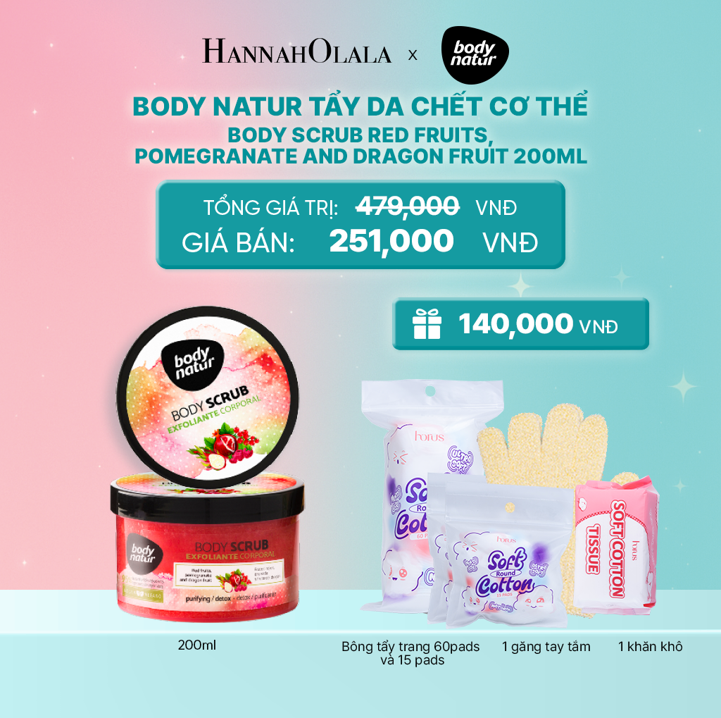  BODY NATUR TẨY DA CHẾT CƠ THỂ BODY SCRUB RED FRUITS, POMEGRANATE AND DRAGON FRUIT 200ML 