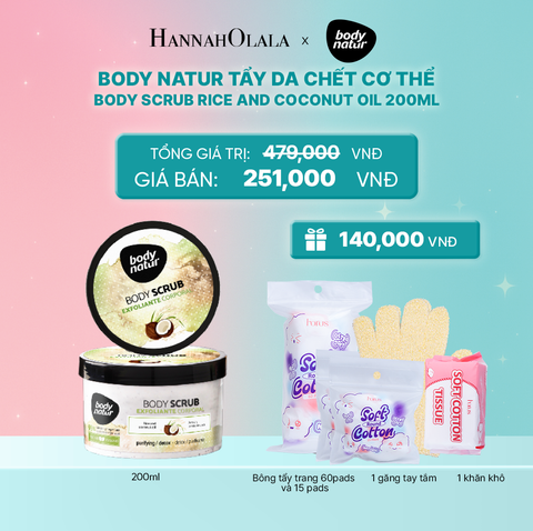  BODY NATUR TẨY DA CHẾT CƠ THỂ BODY SCRUB RICE AND COCONUT OIL 200ML 