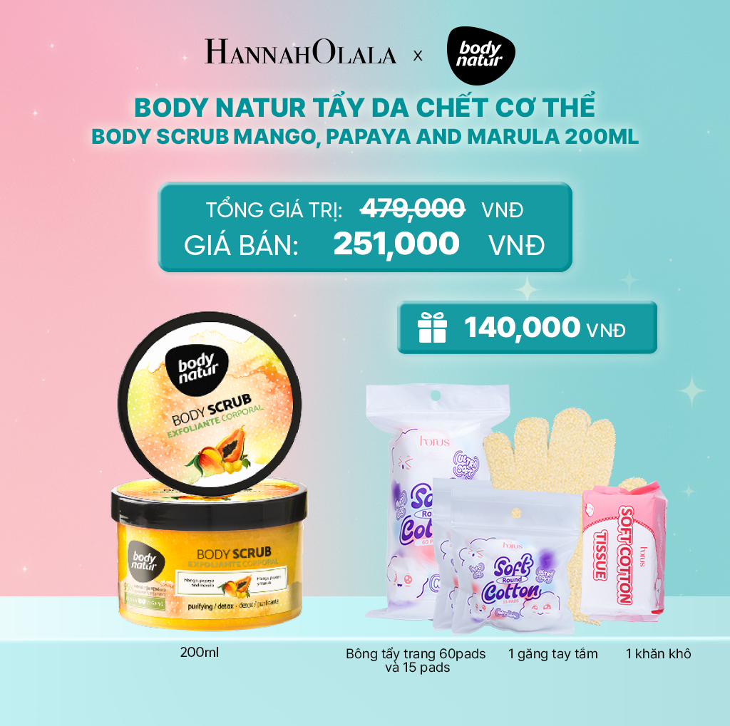  BODY NATUR TẨY DA CHẾT CƠ THỂ BODY SCRUB MANGO, PAPAYA AND MARULA 200ML 