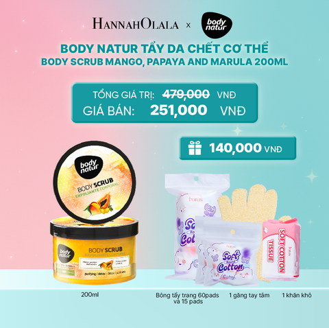  BODY NATUR TẨY DA CHẾT CƠ THỂ BODY SCRUB MANGO, PAPAYA AND MARULA 200ML 