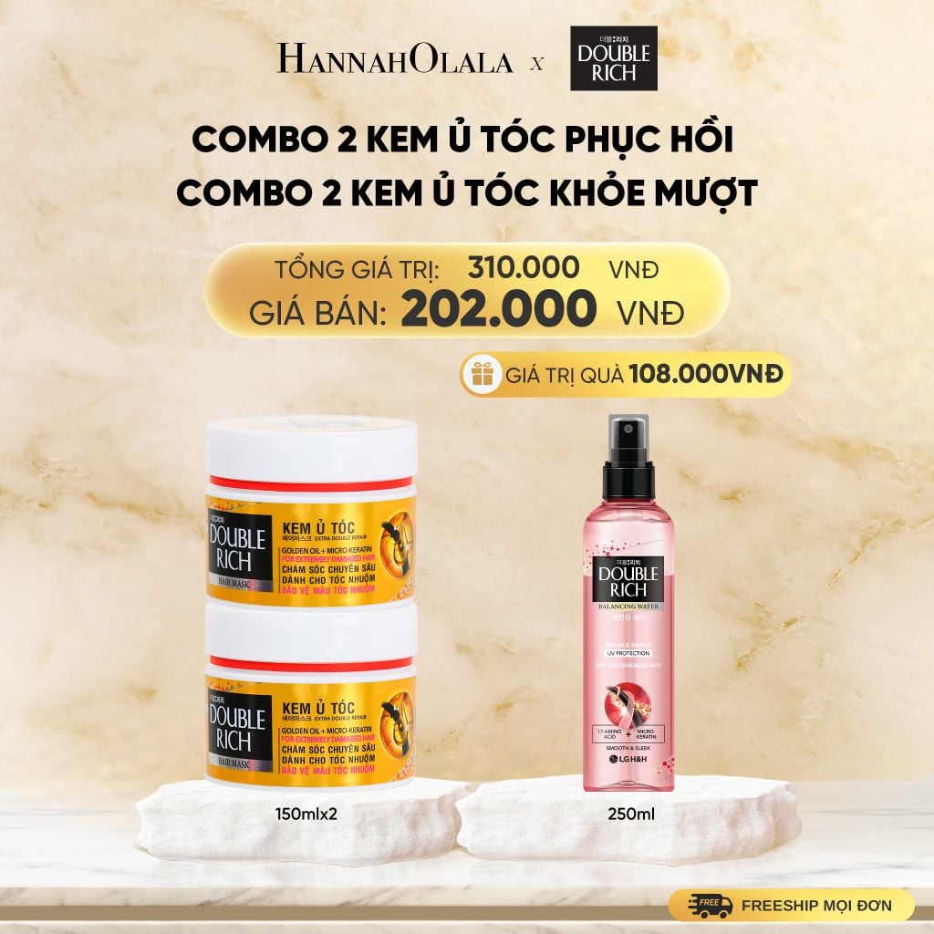  COMBO 2 KEM Ủ TÓC PHỤC HỒI/ KHỎE MƯỢT DOUBLE RICH HAIR MASK 150ML - DEAL 10 