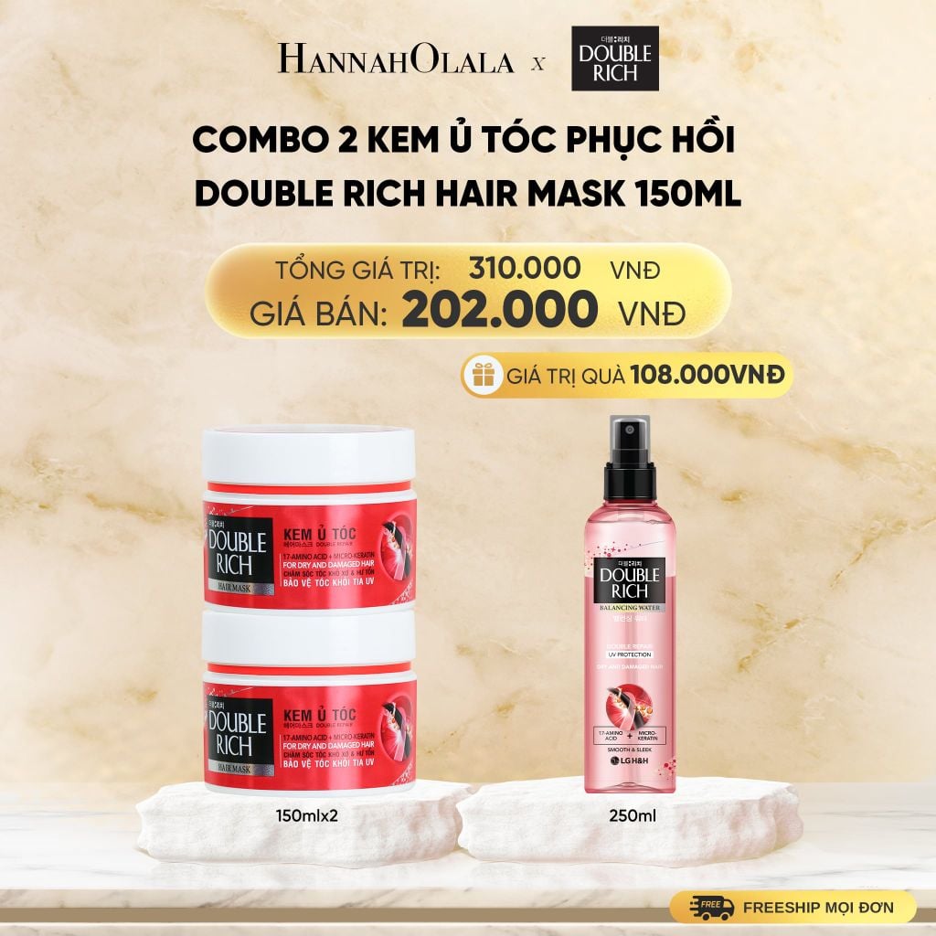  COMBO 2 KEM Ủ TÓC PHỤC HỒI/ KHỎE MƯỢT DOUBLE RICH HAIR MASK 150ML - DEAL 10 