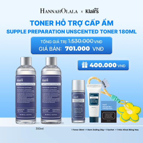  COMBO 2 DEAR, KLAIRS NƯỚC HOA HỒNG SUPPLE PREPARATION UNSCENTED TONER 300ML 