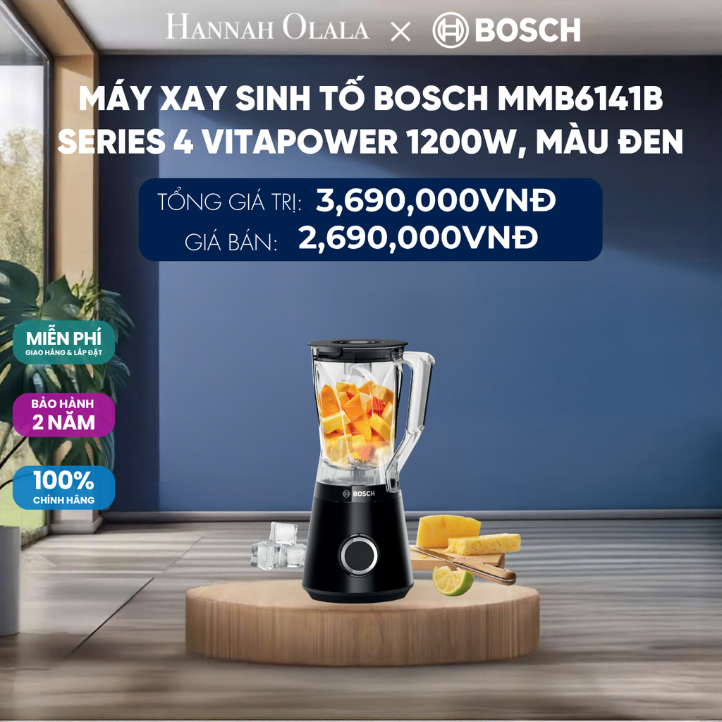  MÁY XAY SINH TỐ BOSCH MMB6141B SERIES 4 VITAPOWER 1200W, MÀU ĐEN - DEAL 20 