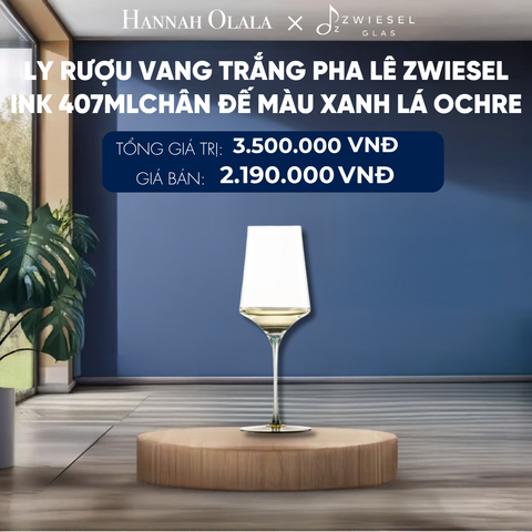  LY RƯỢU VANG PHA LÊ ZWIESEL INK CHÂN ĐẾ MÀU XANH LÁ OCHRE 