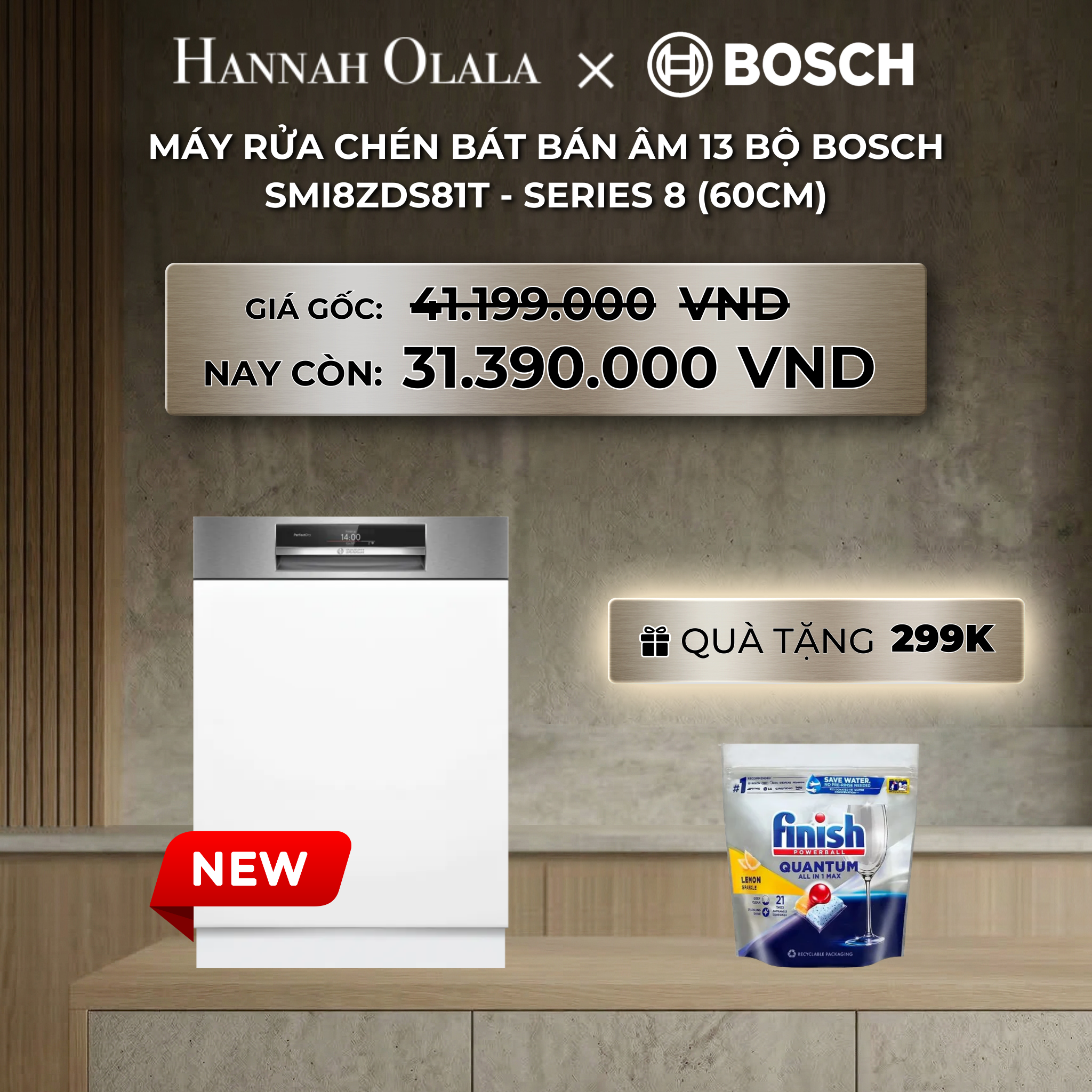 B7_deal 20: máy rửa chén bát bán âm 13 bộ bosch smi8zds81t - series 8 (60cm)