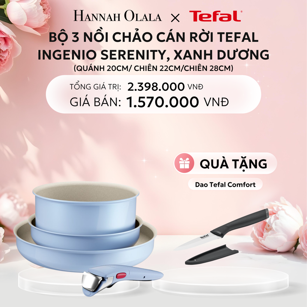  E295: DEAL 17: BỘ 3 NỒI CHẢO CÁN RỜI TEFAL INGENIO SERENITY L827S404, QUÁNH 20CM/ CHIÊN 22CM/CHIÊN 28CM 