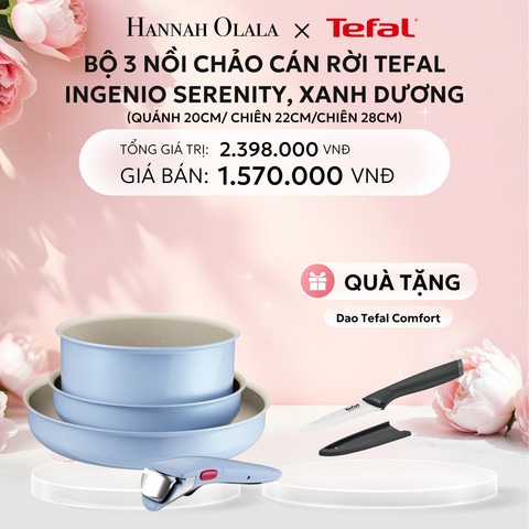  E295: DEAL 17: BỘ 3 NỒI CHẢO CÁN RỜI TEFAL INGENIO SERENITY L827S404, QUÁNH 20CM/ CHIÊN 22CM/CHIÊN 28CM 