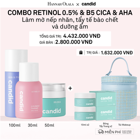 A8_DEAL 16: RETINOL 0.5% 30ML & B5 CICA 50ML & AHA 100 ML BỘ BA LÀM MỜ NẾP NHĂN, TẨY TẾ BÀO CHẾT VÀ DƯỠNG ẨM PHỤC HỒI 