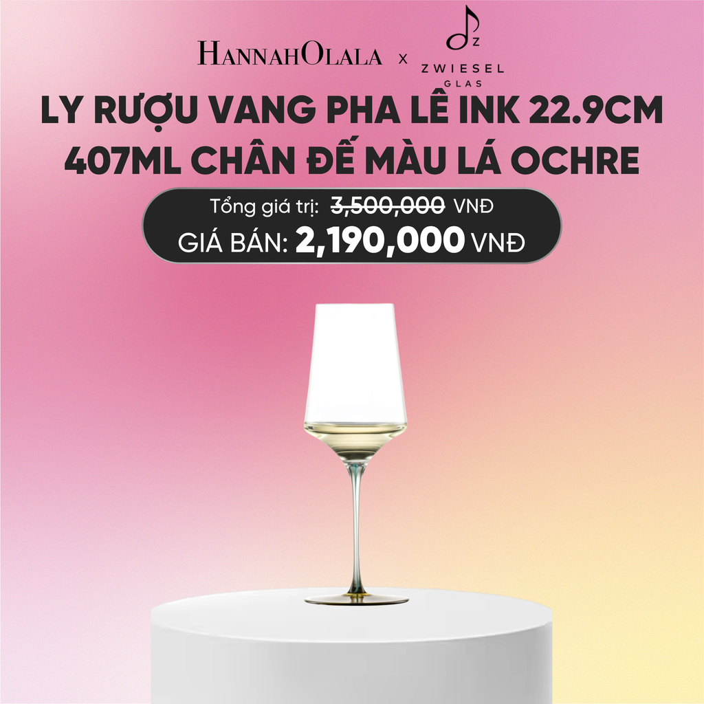  LY RƯỢU VANG PHA LÊ ZWIESEL INK CHÂN ĐẾ MÀU XANH LÁ OCHRE 
