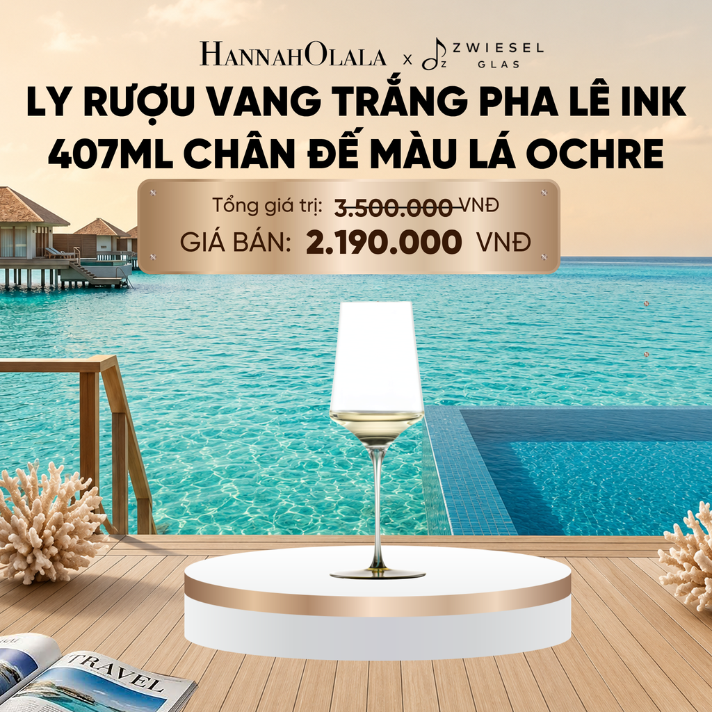  LY RƯỢU VANG PHA LÊ ZWIESEL INK CHÂN ĐẾ MÀU XANH LÁ OCHRE_ D1009 
