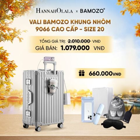  DEAL 2: VALI BAMOZO KHUNG NHÔM 9066 BẢN CAO CẤP (TẶNG BỌC VALI CC TRONG SUỐT + HỘP ĐỰNG BÀN CHẢI + TÚI ĐỰNG GIÀY XÁM + TÚI ĐỰNG ĐIỆN THOẠI CHỐNG NƯỚC + BỊT MẮT) - E1988 