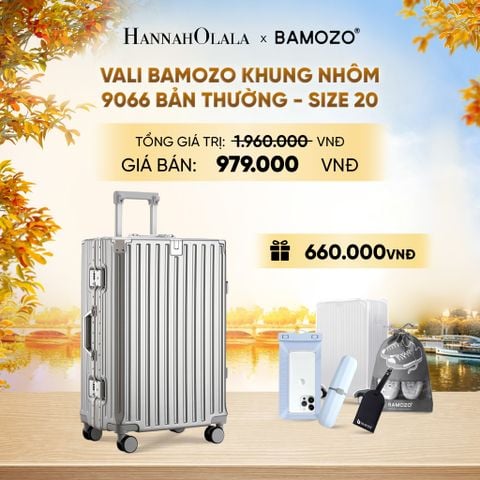  DEAL 3: VALI BAMOZO KHUNG NHÔM 9066 BẢN THƯỜNG (TẶNG BỌC VALI TRONG SUỐT + TAG HÀNH LÝ DA + TÚI ĐỰNG GIÀY + HỘP ĐỰNG BÀN CHẢI + TÚI ĐỰNG ĐIỆN THOẠI CHỐNG NƯỚC) - E1253 