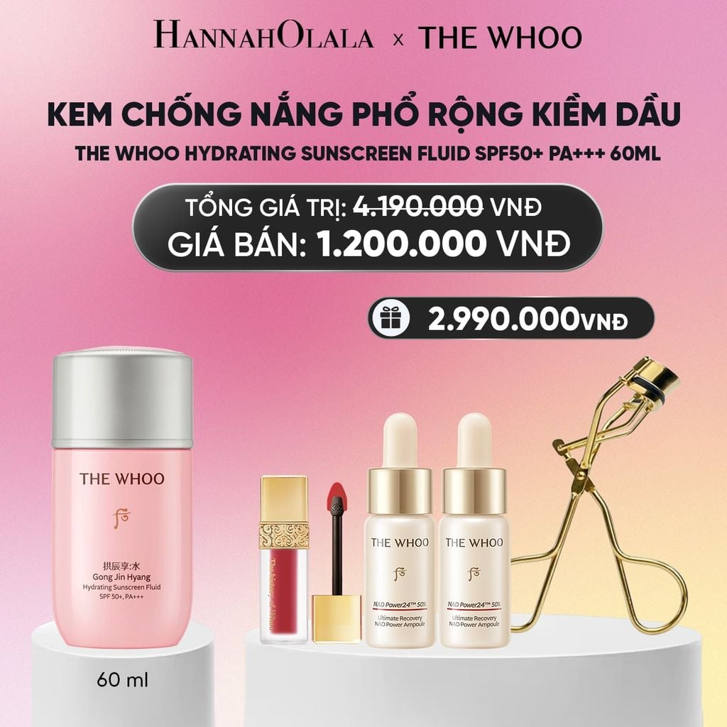  KEM CHỐNG NẮNG PHỔ RỘNG KIỀM DẦU THE WHOO GONGJINHYANG HYDRATING SUNSCREEN FLUID SPF50+ PA+++ 60ML_A184 