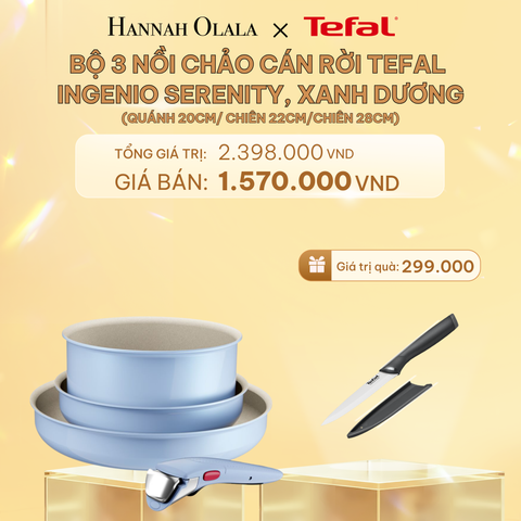  C440_DEAL 10.2: BỘ 3 NỒI CHẢO CÁN RỜI TEFAL INGENIO SERENITY, QUÁNH 20CM/ CHIÊN 22CM/CHIÊN 28CM 