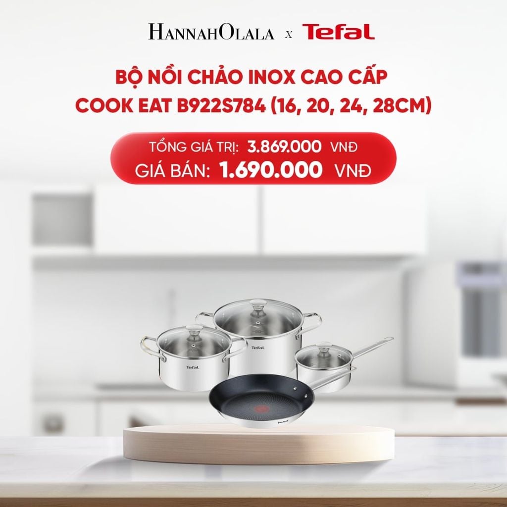 B207_DEAL 11: BỘ NỒI CHẢO INOX CAO CẤP COOK EAT B922S784 (16, 20, 24, 28CM) 