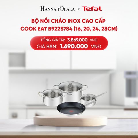  DEAL 11: BỘ NỒI CHẢO INOX CAO CẤP COOK EAT B922S784 (16, 20, 24, 28CM) 