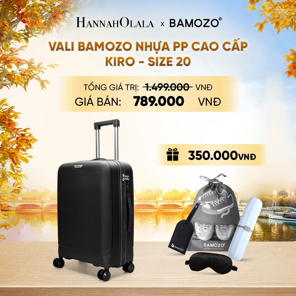  DEAL 7: VALI BAMOZO KIRO NHỰA PP CAO CẤP CHỐNG VỠ, CHỐNG RẠCH (TẶNG TAG DA + TÚI ĐỰNG GIÀY + HỘP ĐỰNG BÀN CHẢI + BỊT MẮT LỤA SATIN) - E1303 
