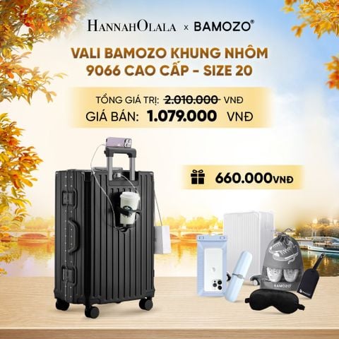  DEAL 2: VALI BAMOZO KHUNG NHÔM 9066 BẢN CAO CẤP (TẶNG BỌC VALI CC TRONG SUỐT + HỘP ĐỰNG BÀN CHẢI + TÚI ĐỰNG GIÀY XÁM + TÚI ĐỰNG ĐIỆN THOẠI CHỐNG NƯỚC + BỊT MẮT) - E1988 