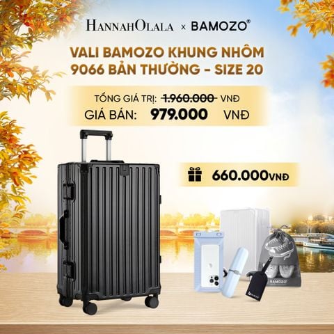  DEAL 3: VALI BAMOZO KHUNG NHÔM 9066 BẢN THƯỜNG (TẶNG BỌC VALI TRONG SUỐT + TAG HÀNH LÝ DA + TÚI ĐỰNG GIÀY + HỘP ĐỰNG BÀN CHẢI + TÚI ĐỰNG ĐIỆN THOẠI CHỐNG NƯỚC) - E1253 