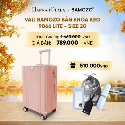  DEAL 12: VALI BAMOZO 9066 LITE CAO CẤP BẢN KHÓA KÉO ( (TẶNG TAG VALI DA + TÚI ĐỰNG ĐIỆN THOẠI CHỐNG NƯỚC + TÚI ĐỰNG GIÀY + HỘP ĐỰNG BÀN CHẢI) - E1954 