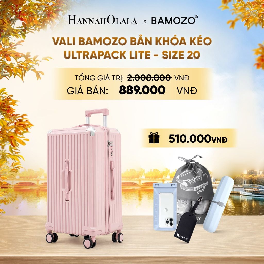  DEAL 11: VALI BAMOZO ULTRAPACK LITE CAO CẤP BẢN KHÓA KÉO ( (TẶNG TAG VALI DA + TÚI ĐỰNG ĐIỆN THOẠI CHỐNG NƯỚC + TÚI ĐỰNG GIÀY + HỘP ĐỰNG BÀN CHẢI) - E1942 