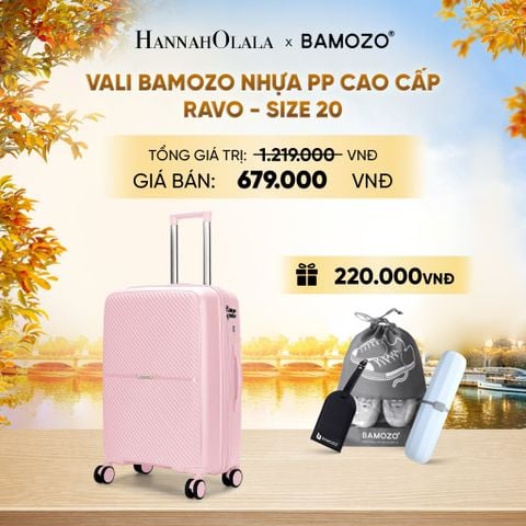  DEAL 6: VALI BAMOZO RAVO NHỰA PP CAO CẤP CHỐNG VỠ (TẶNG THẺ TAG DA CHỐNG THẤT LẠC + TÚI ĐỰNG GIÀY XÁM + HỘP ĐỰNG BÀN CHẢI) - E1290 