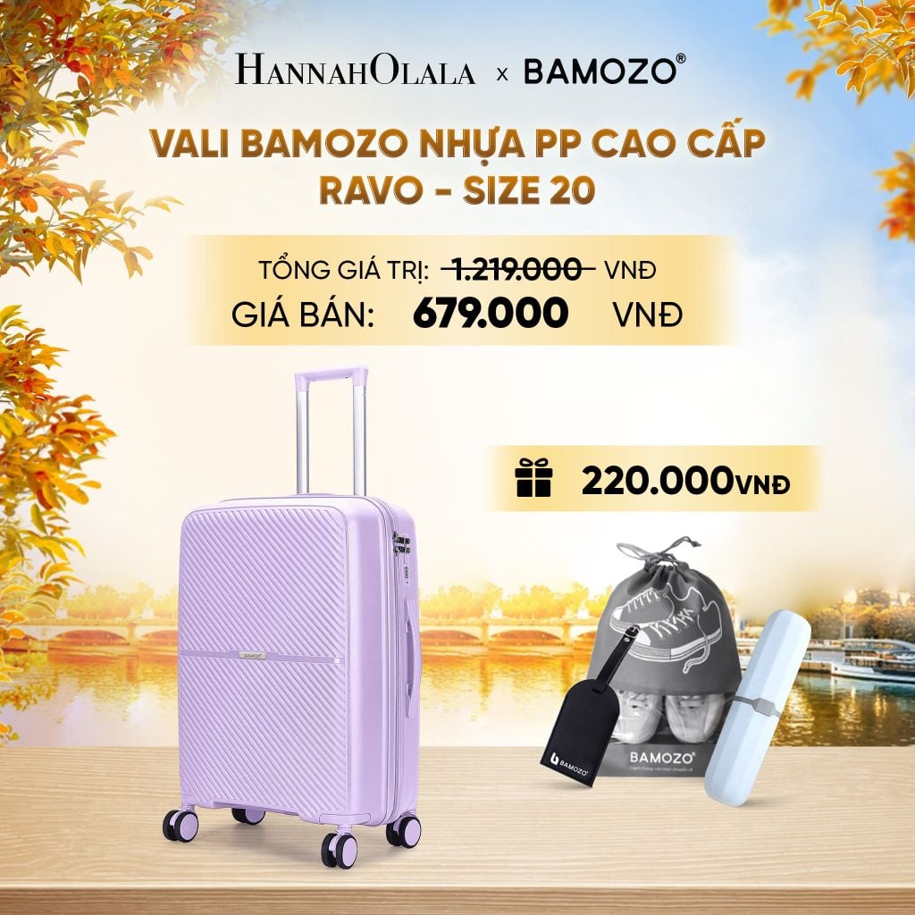  DEAL 6: VALI BAMOZO RAVO NHỰA PP CAO CẤP CHỐNG VỠ (TẶNG THẺ TAG DA CHỐNG THẤT LẠC + TÚI ĐỰNG GIÀY XÁM + HỘP ĐỰNG BÀN CHẢI) - E1290 