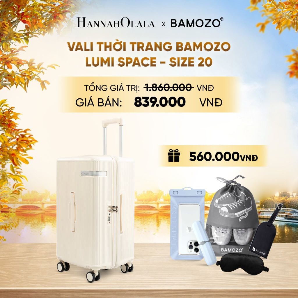  DEAL 1: VALI BAMOZO LUMISPACE CAO CẤP (TẶNG TAG VALI DA + TÚI ĐỰNG ĐIỆN THOẠI CHỐNG NƯỚC + TÚI ĐỰNG GIÀY + HỘP ĐỰNG BÀN CHẢI + BỊT MẮT) - E1917 