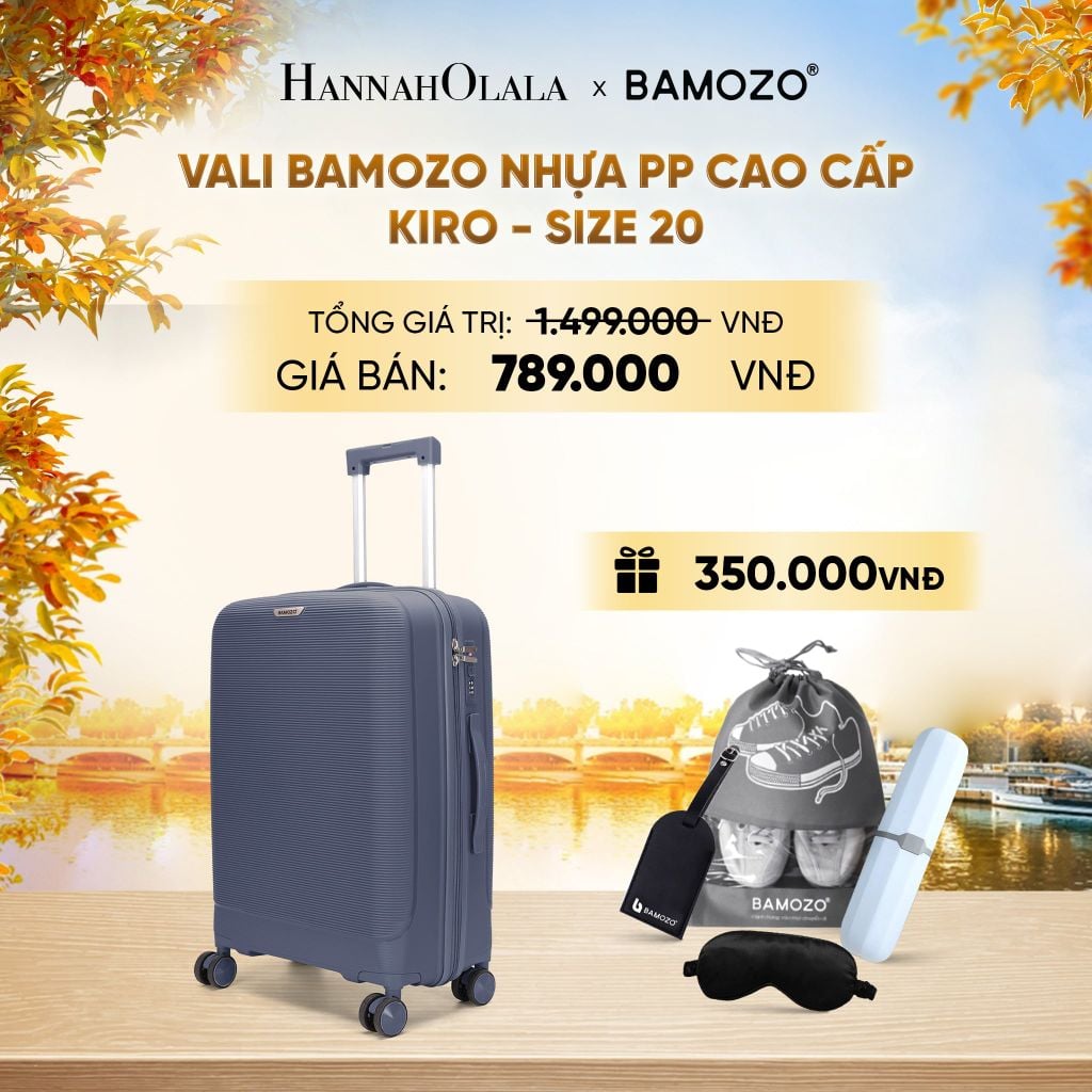  DEAL 7: VALI BAMOZO KIRO NHỰA PP CAO CẤP CHỐNG VỠ, CHỐNG RẠCH (TẶNG TAG DA + TÚI ĐỰNG GIÀY + HỘP ĐỰNG BÀN CHẢI + BỊT MẮT LỤA SATIN) - E1303 