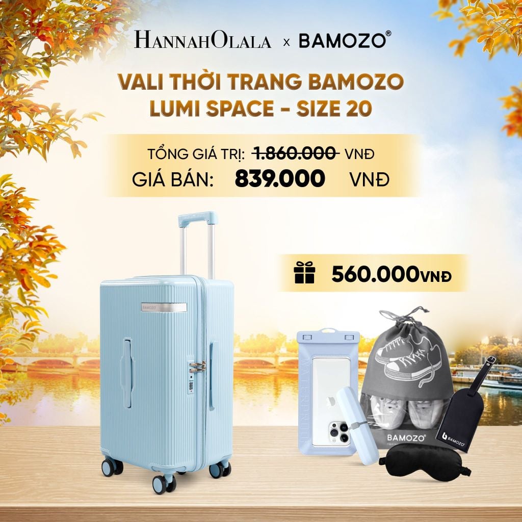  DEAL 1: VALI BAMOZO LUMISPACE CAO CẤP (TẶNG TAG VALI DA + TÚI ĐỰNG ĐIỆN THOẠI CHỐNG NƯỚC + TÚI ĐỰNG GIÀY + HỘP ĐỰNG BÀN CHẢI + BỊT MẮT) - E1917 
