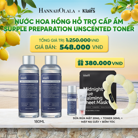  COMBO 2 DEAR, KLAIRS NƯỚC HOA HỒNG SUPPLE PREPARATION UNSCENTED TONER 180ML - A426 