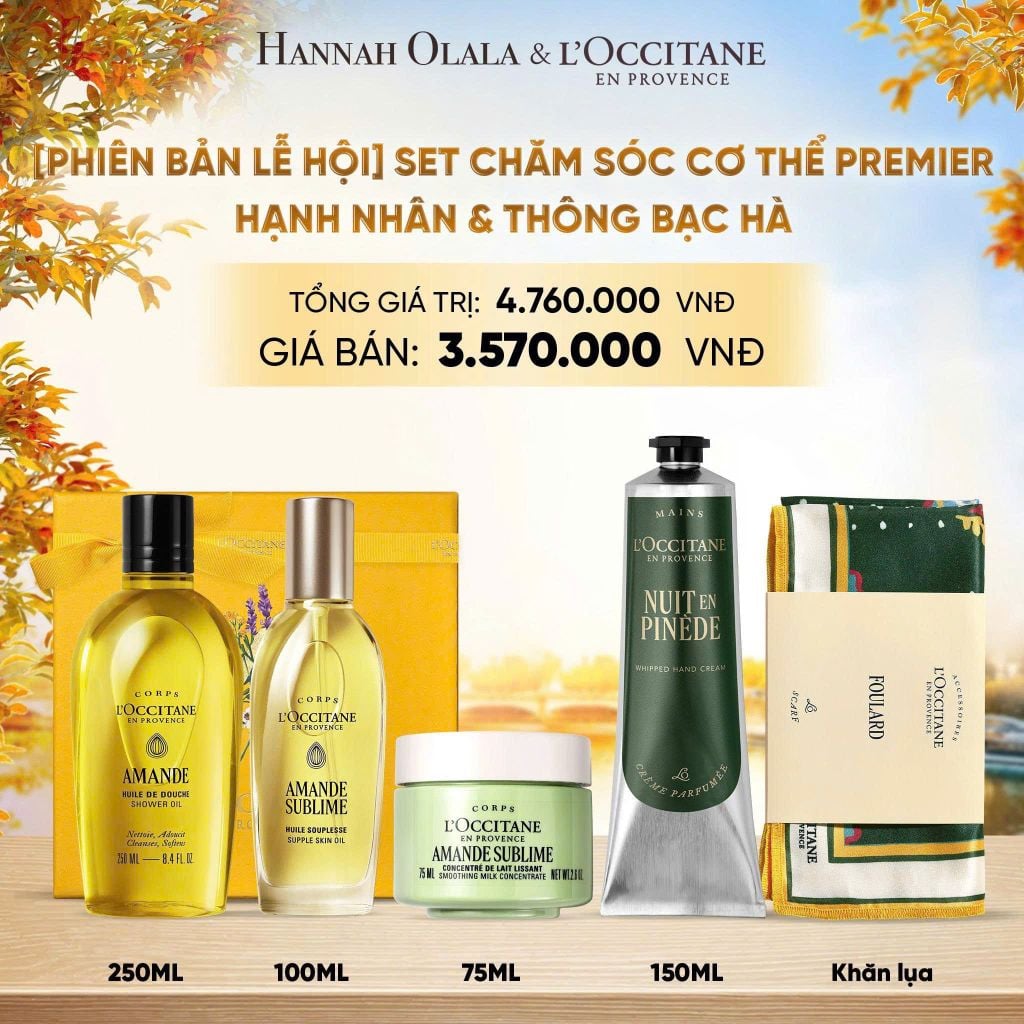  [PHIÊN BẢN LỄ HỘI] SET CHĂM SÓC CƠ THỂ PREMIER HẠNH NHÂN & THÔNG BẠC HÀ - E1219 