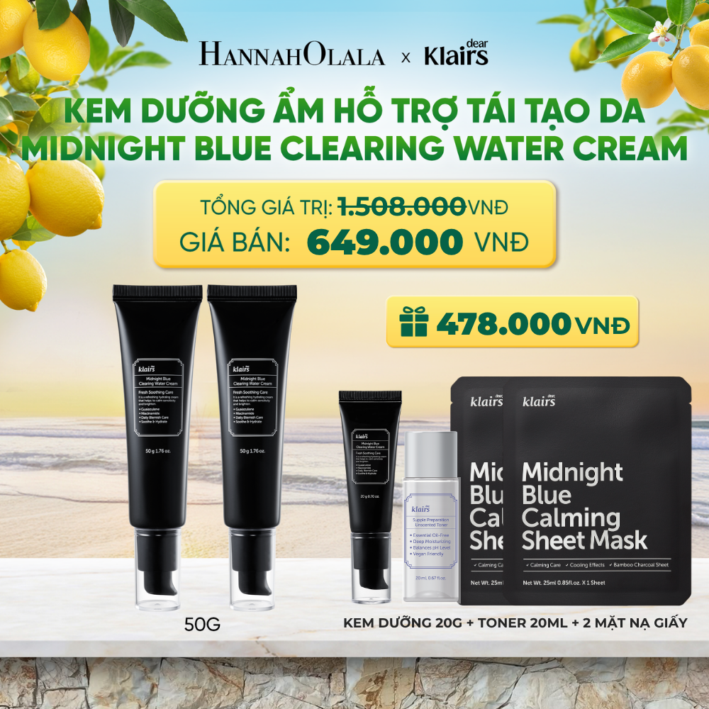  COMBO 2 DEAR, KLAIRS KEM DƯỠNG DA MIDNIGHT BLUE CLEARING WATER CREAM 50G - A431 