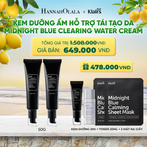  COMBO 2 DEAR, KLAIRS KEM DƯỠNG DA MIDNIGHT BLUE CLEARING WATER CREAM 50G - A431 