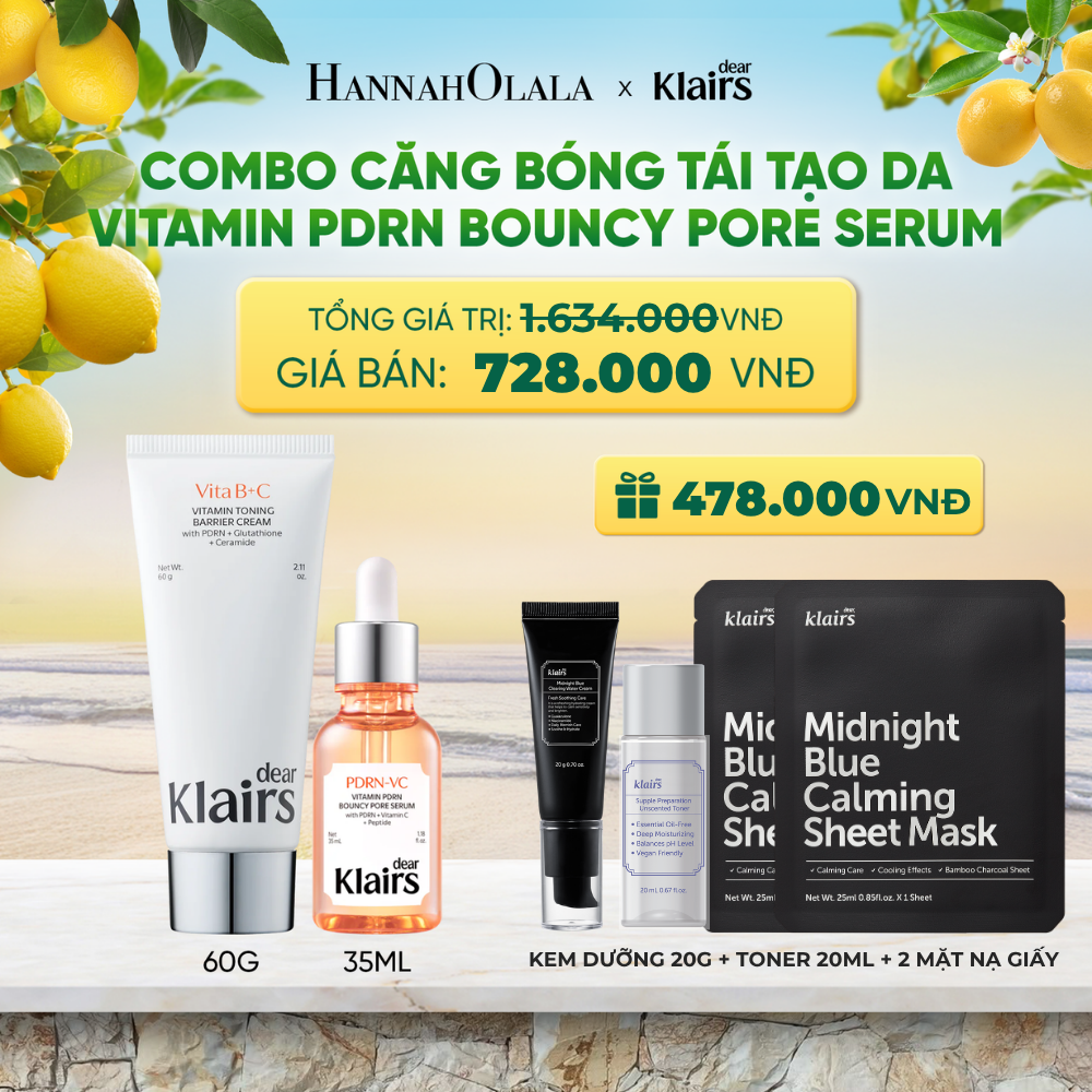  COMBO DEAR KLAIRS KEM DƯỠNG VITAMIN TONING BARRIER CREAM 60G VÀ TINH CHẤT VITAMIN PDRN BOUNCY PORE SERUM 35 ML - A432 