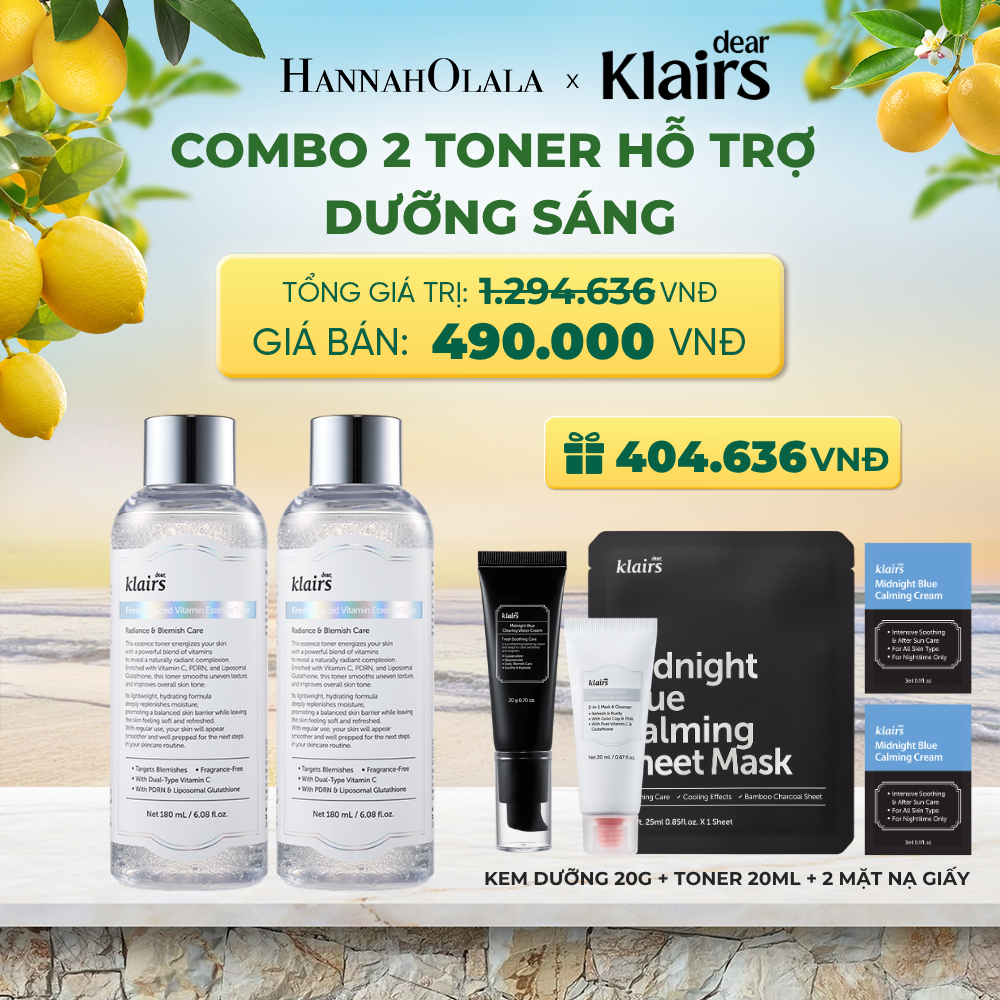  COMBO 2 DEAR, KLAIRS NƯỚC HOA HỒNG FRESHLY JUICED VITAMIN ESSENCE TONER 180ML (IP04) - A433 