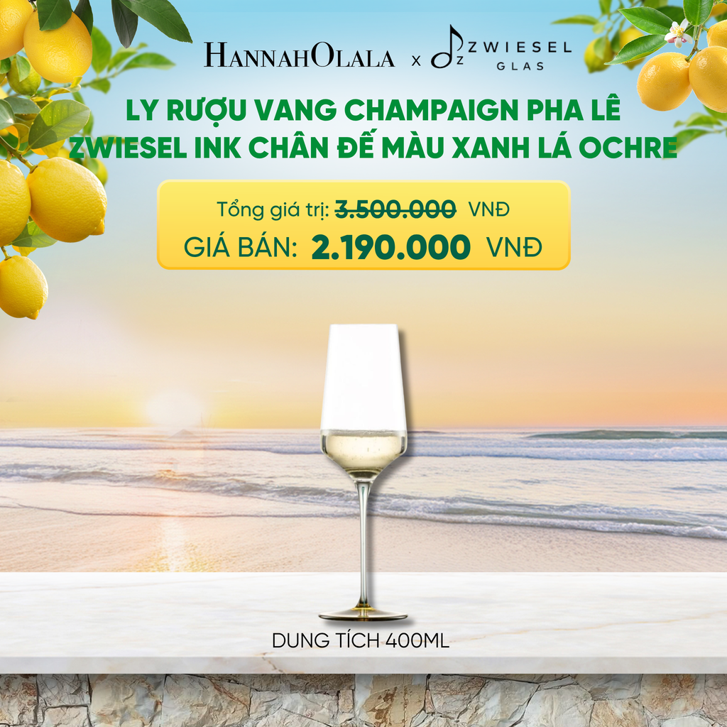  LY RƯỢU VANG PHA LÊ ZWIESEL INK CHÂN ĐẾ MÀU XANH LÁ OCHRE - A2172 