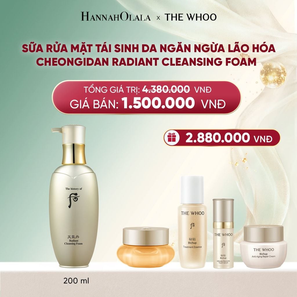  DEAL 21: SỮA RỬA MẶT TÁI SINH DA NGĂN NGỪA LÃO HÓA WHOO CHEONGIDAN RADIANT CLEANSING FOAM 200ML 