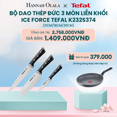 DEAL 16: BỘ DAO THÉP ĐỨC 3 MÓN LIỀN KHỐI ICE FORCE TEFAL K232S374, 11CM/18CM/20CM 