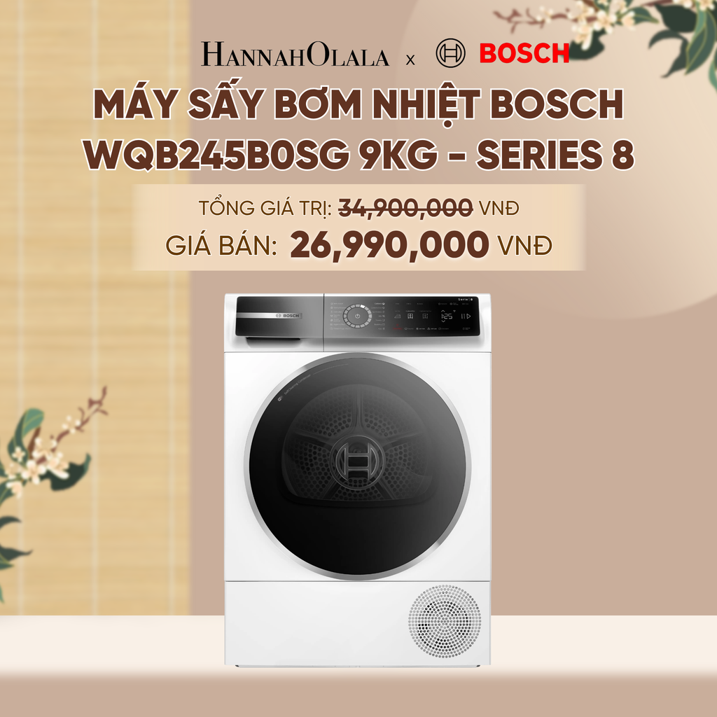  [MỚI] MÁY SẤY BƠM NHIỆT BOSCH WQB245B0SG 9KG - SERIES 8 - A1297 