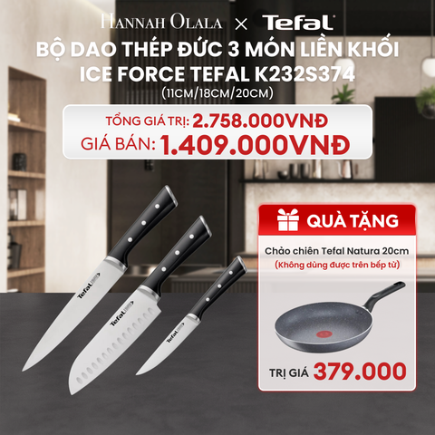  DEAL 16: BỘ DAO THÉP ĐỨC 3 MÓN LIỀN KHỐI ICE FORCE TEFAL K232S374, 11CM/18CM/20CM 