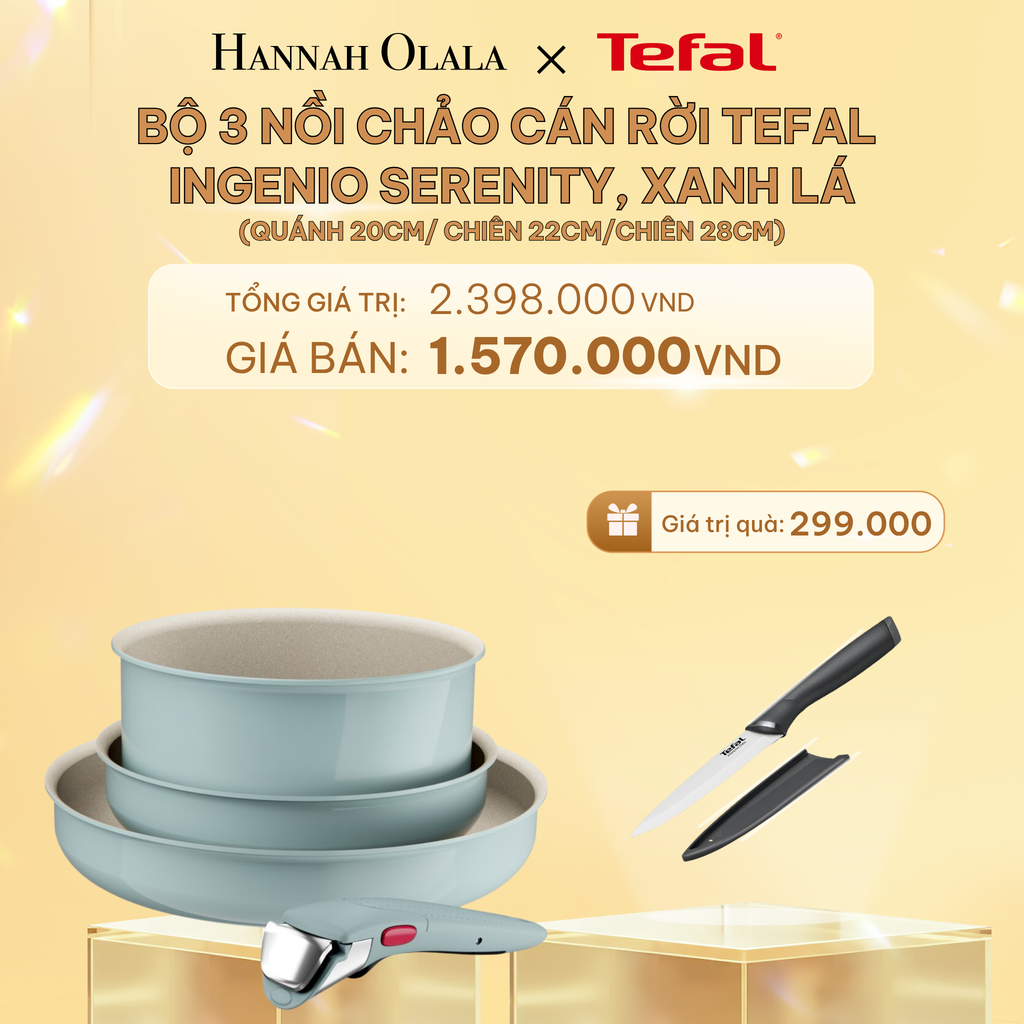  C440_DEAL 10.2: BỘ 3 NỒI CHẢO CÁN RỜI TEFAL INGENIO SERENITY, QUÁNH 20CM/ CHIÊN 22CM/CHIÊN 28CM 